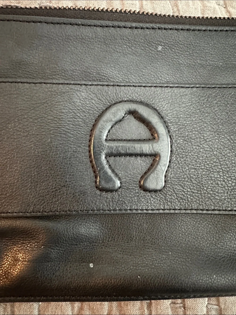 Etienne Aigner Black Leather Zip Wallet with Logo